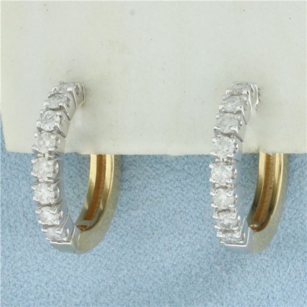 Diamond Two Tone Hoop Earrings in 14k Yellow Gold