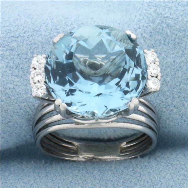 8ct Aquamarine and Diamond Ring in 18k White Gold