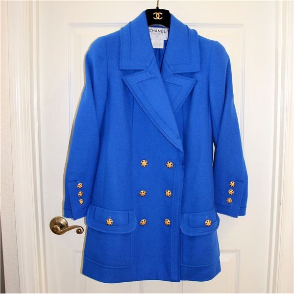 Chanel Cobalt Blue Gripoix Button Wool Melton 96A Outerwear Coat