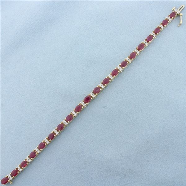 Ruby and Diamond Tennis Bracelet in 14k Yellow Gold
