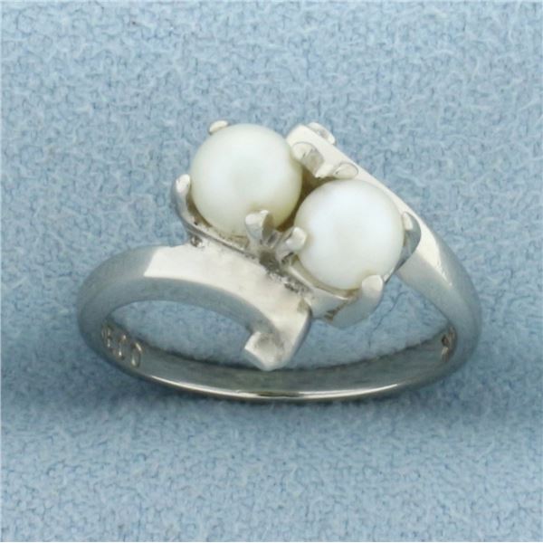 Cultured Akoya Pearl Toi et Moi Ring in 14k White Gold