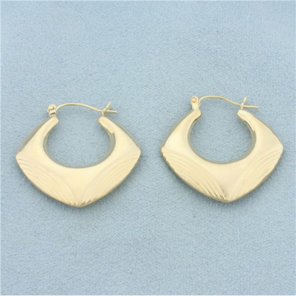 Deco Style Squared Hollywood Regency Hoop Earrings in 14k Yellow Gold