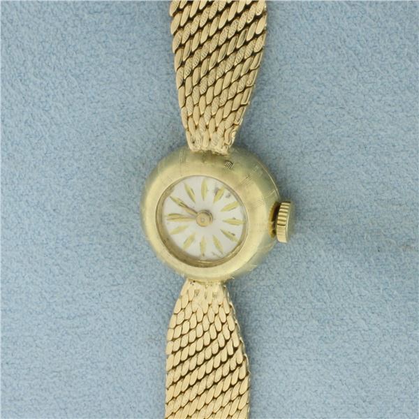 Antique Eloga Swiss Wind Up Ladies Dress Watch in Solid 14k Yellow Gold Case and Bracelet