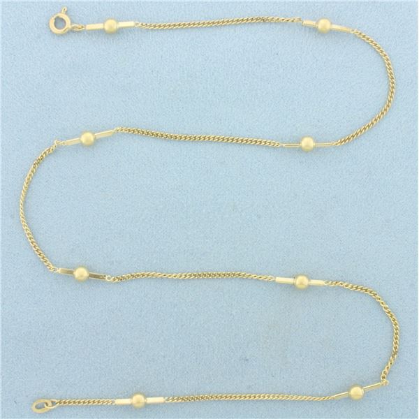 Ball Bead Curb Link Station Choker Necklace in 14k Yellow Gold