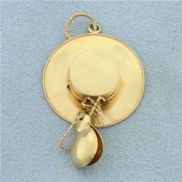 Spanish Hat and Castanets Charm or Pendant in 18k Yellow Gold