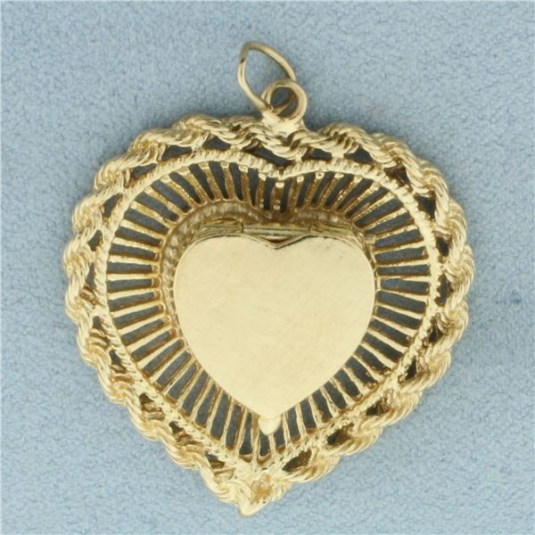Rope Heart Locket Pendant in 14k Yellow Gold