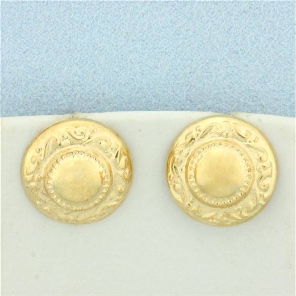 Vintage Button Earrings in 14k Yellow Gold