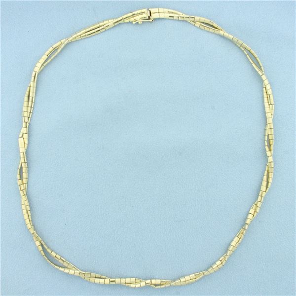 Italian 17.5 InchTwisting Brick Link Necklace in 14k Yellow Gold
