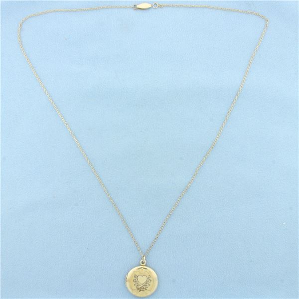 Vintage Engraved Locket Necklace in 10k Yellow Gold