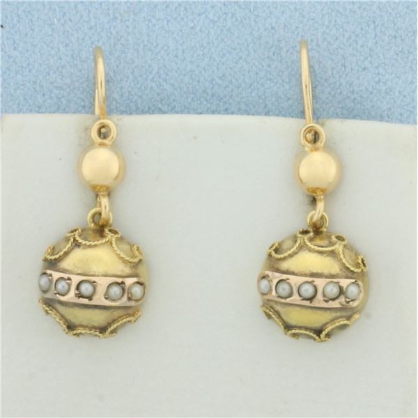 Vintage Pearl Dangle Earrings in 18k Yellow Gold
