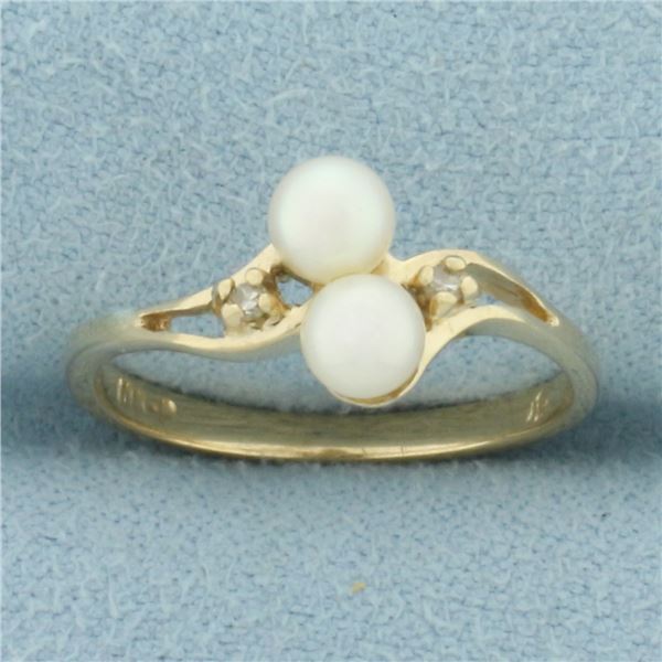 Cultured Pearl and Diamond Ring in 10k Yellow Gold