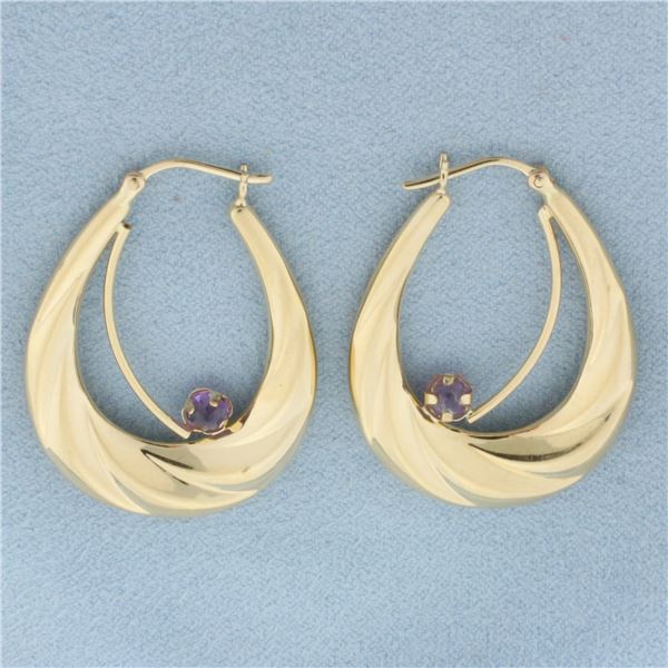 Amethyst Oval Hoop Earrings in 14k Yellow Gold