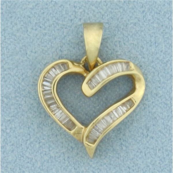 Baguette Diamond Heart Pendant in 14k Yellow Gold