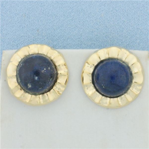 Lapis Lazuli Button Earrings in 14k Yellow Gold