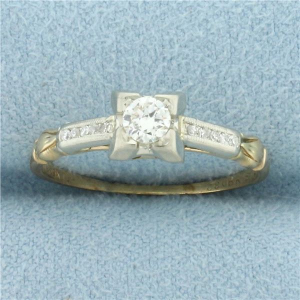 Vintage Diamond Engagement Ring in 14k Yellow Gold with 18k White Gold Top
