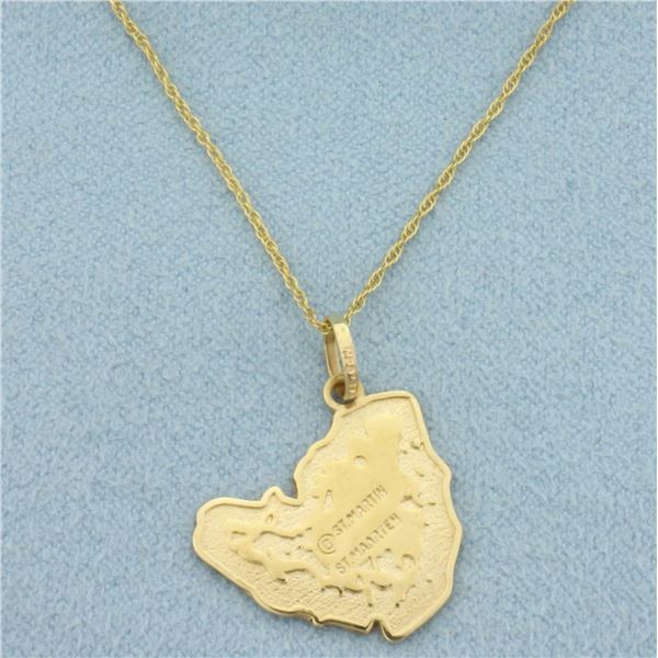 Vintage St. Martin St. Maarten Map Necklace in 14k Yellow Gold