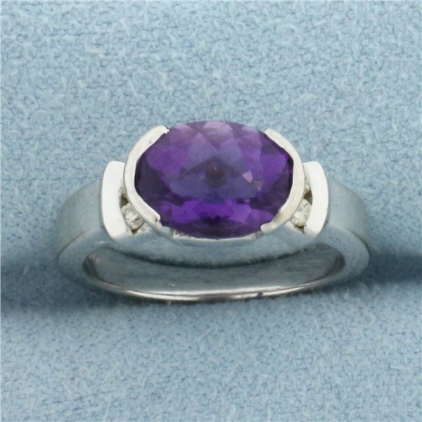 Checkerboard Amethyst and Diamond Ring in 14k White Gold
