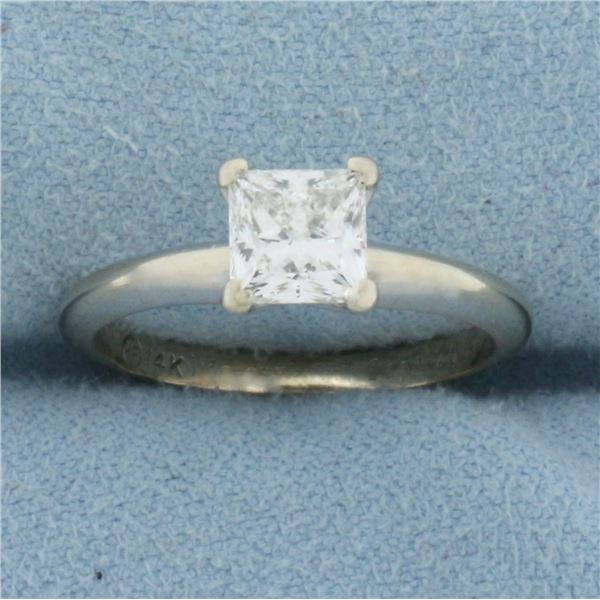 GIA Certified Princess Cut Solitaire Diamond Engagement Ring in 14k White Gold