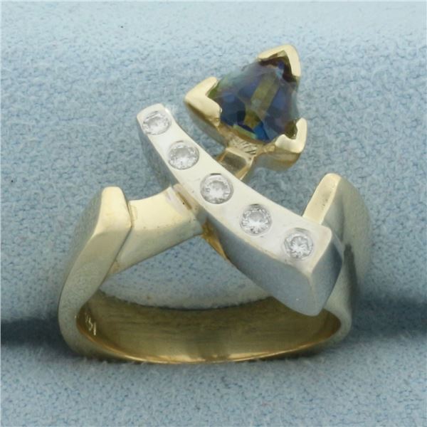 Topaz and Diamond Modern Design Ring in 14k Yellow and White Gold