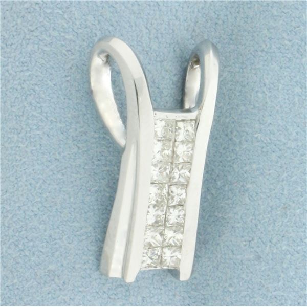 Invisible Set Diamond Pendant or Slide in 18k White Gold