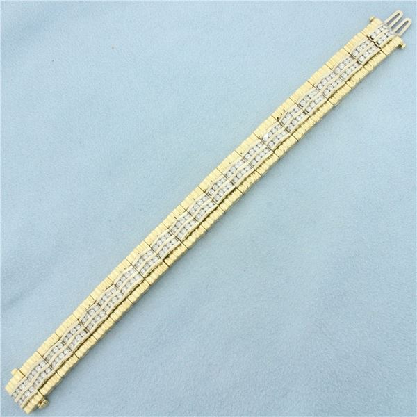 Diamond Two Tone Tread Design Statement Bracelet in 14k Yellow Gold
