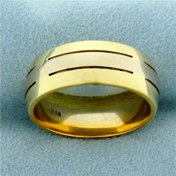 Mens Two Tone Wedding Band Ring in 14k Yellow and White Gold