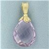 Image 3 : Checkerboard Cut Teardrop Amethyst Swivel Pendant in 14k Yellow Gold