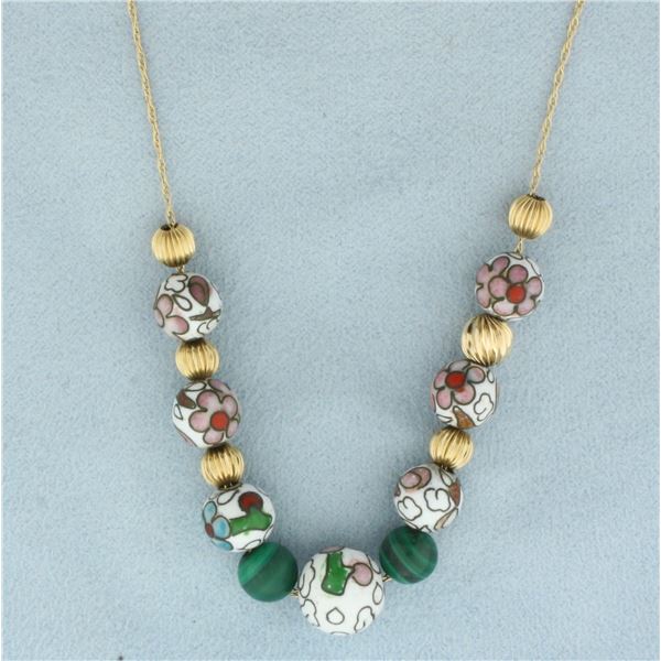 Malachite and Gold Bead Add a Bead Necklace in 14k Yellow Gold