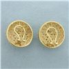 Image 2 : Diamond Cut Dome Button Earrings in 14k Yellow Gold