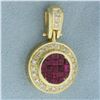 Image 1 : Ruby and Diamond Halo Pendant in 18k Yellow Gold