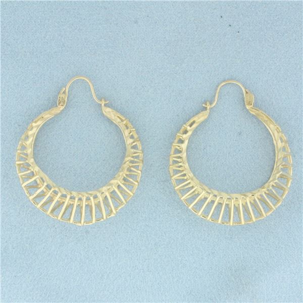 Diamond Cut Cage Hoop Earrings in 10k Yellow Gold