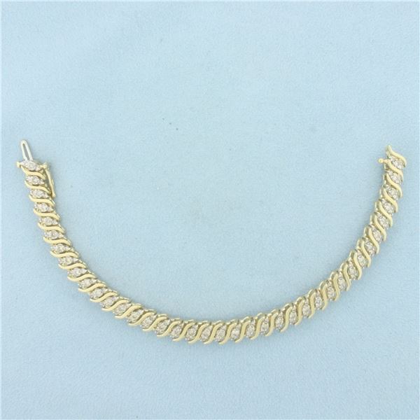 Diamond S-Link Tennis Bracelet in 10k Yellow Gold