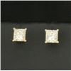 Image 1 : Princess Diamond Stud Earrings in 14k Yellow Gold
