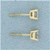 Image 2 : Princess Diamond Stud Earrings in 14k Yellow Gold