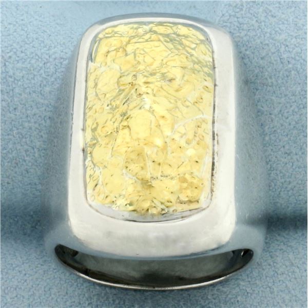 Mens John Hardy Designer Statement Ring in 24k Yellow Gold and Sterling Silver