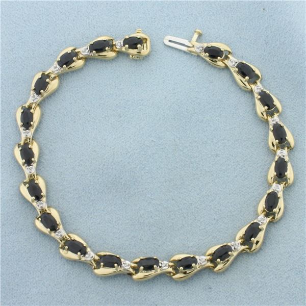 Sapphire and Diamond Tennis Bracelet in 10k Yellow Gold