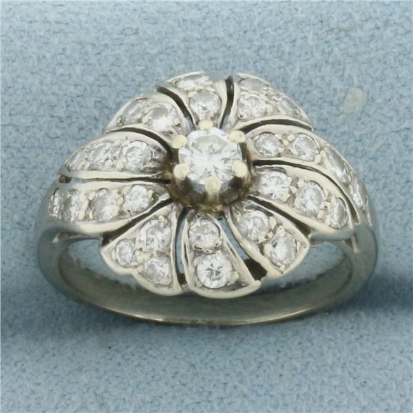 Vintage Diamond Flower Ring in 14k White Gold
