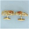Image 1 : Carved Jade Fish Cufflinks in 14k Yellow Gold