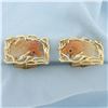 Image 2 : Carved Jade Fish Cufflinks in 14k Yellow Gold