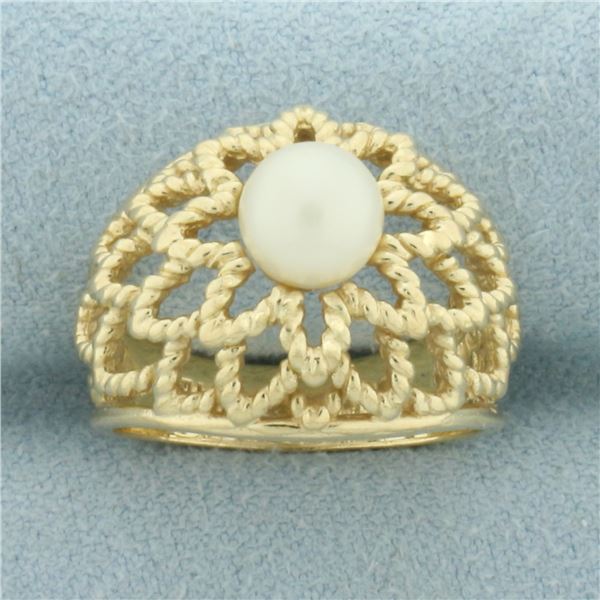 Cultured Akoya Pearl Bombe Ring in 14k Yellow Gold