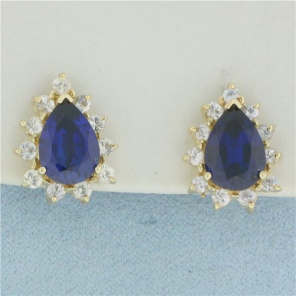 Sapphire Halo Earrings in 10k Yellow Gold