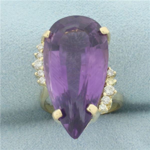 Pear Amethyst and Diamond Statement Ring in 14k Yellow Gold