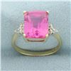 Image 1 : Lab Pink Sapphire and Diamond Ring in 10k Yellow Gold