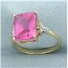 Image 2 : Lab Pink Sapphire and Diamond Ring in 10k Yellow Gold