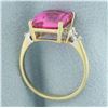 Image 3 : Lab Pink Sapphire and Diamond Ring in 10k Yellow Gold