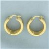 Image 2 : Triple Hoop Etched Design Earrings in 18k Yellow Gold