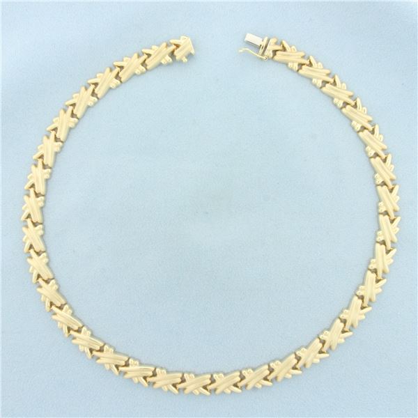 Italian 16 Inch Criss Cross Link Choker Necklace in 14k Yellow Gold