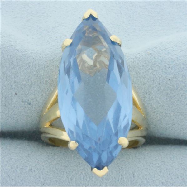 Large Marquise Swiss Blue Topaz Solitaire Statement Ring in 14k Yellow Gold