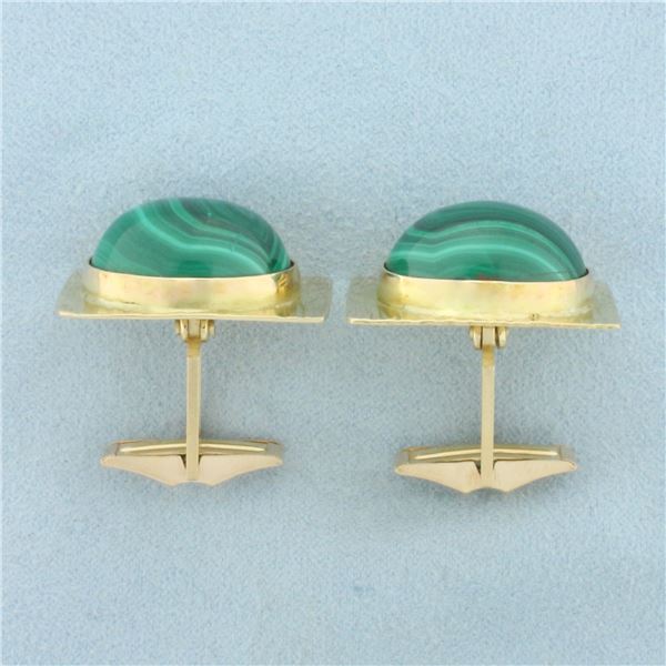 Vintage Designer Malachite Cufflinks in 14k Yellow Gold