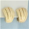 Image 1 : Textured Fan Design J Hoop Earrings in 14k Yellow Gold